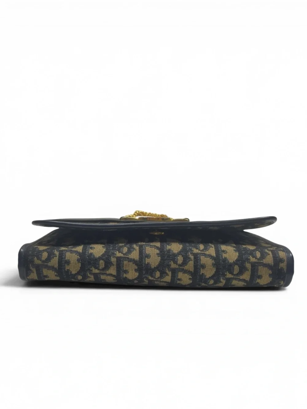 Vintage Christian Dior Oblique Monogram Navy Canvas Chain Clutch Flap Bag - Picture 4 of 8